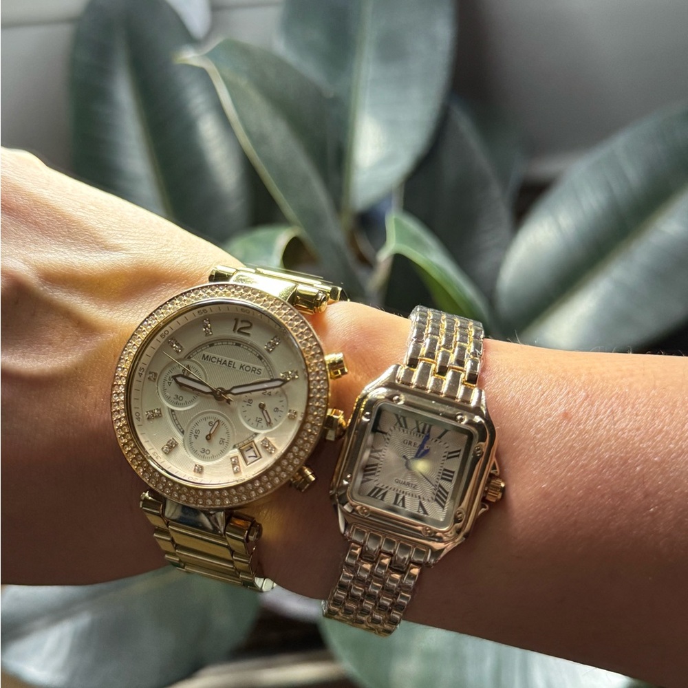 Michael Kors Gold-Tone Panther rectangle  watch